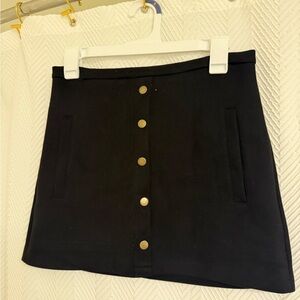Black Button-Front Mini Skirt with Front Pockets